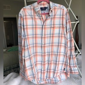 Men’s L Slim Fit Vineyard Vines Rose and Blue Plaid Button-Down Shirt